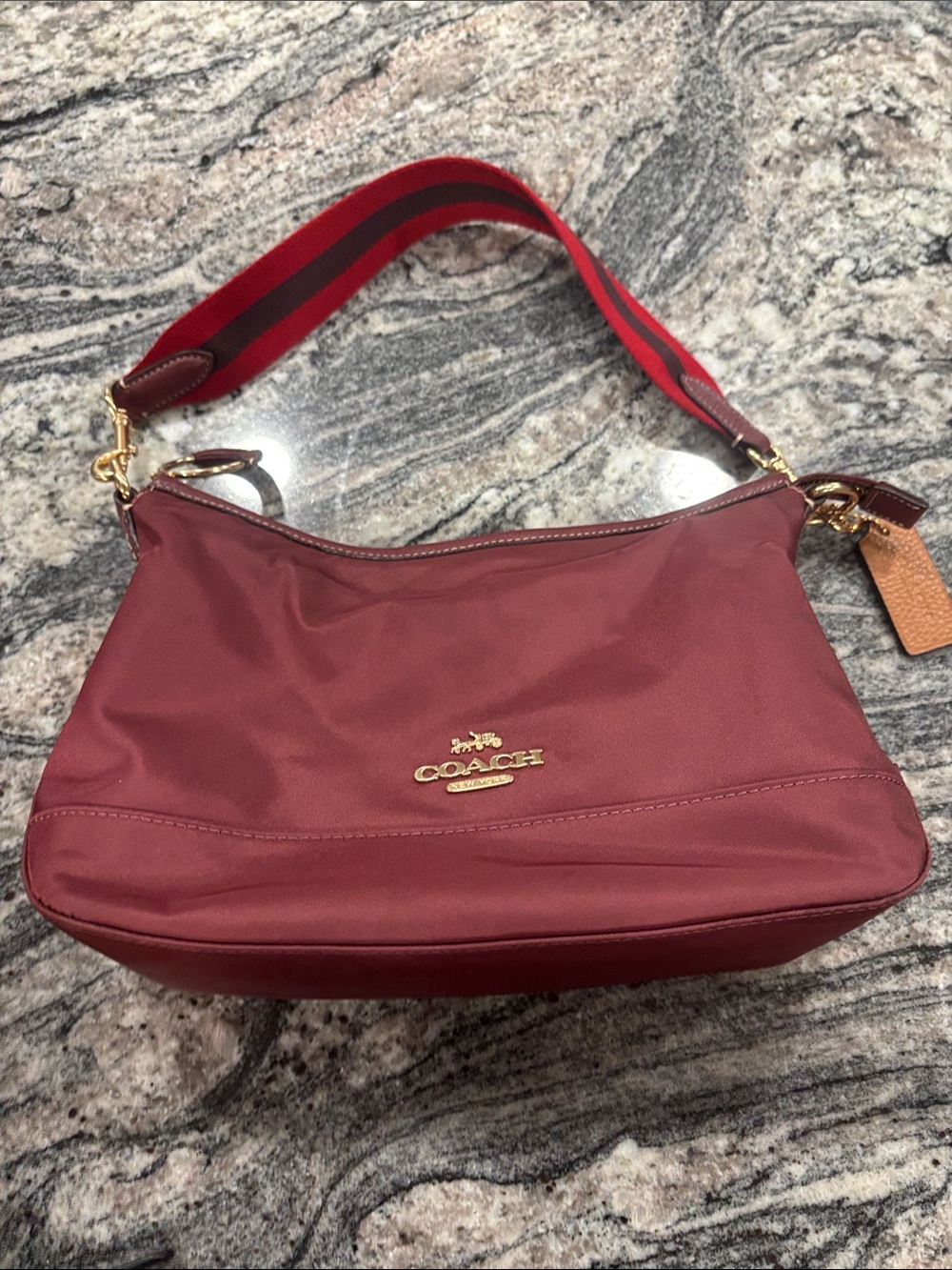 Coach Nylon Shoulder Bag with Gold Hardware. 11w x 3 1/2 x6w
